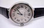 Fake Balloon Blue de Cartier Watches Silver Face Black Leather Strap